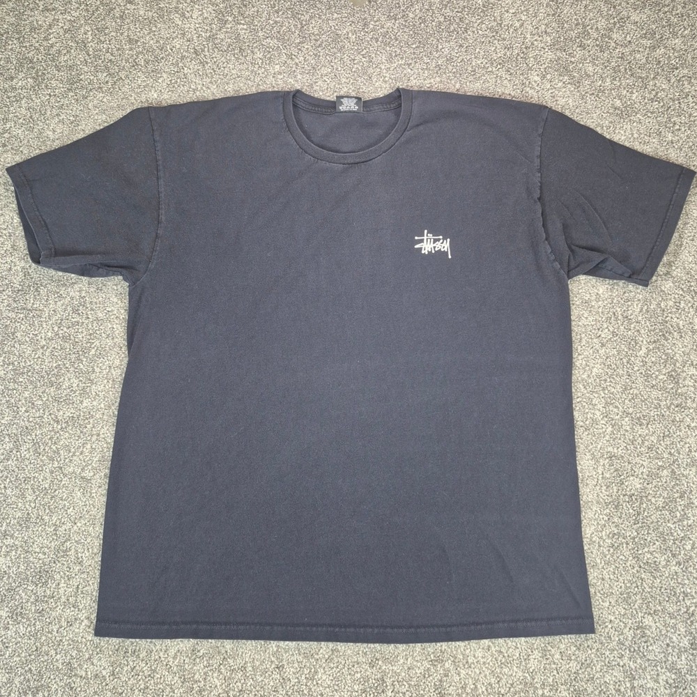 Stussy T-Shirt Mens XL Black Graphic Logo Skate Streetwear Y2K